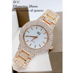OROLOGIO POLSO ZCC DONNA QUARZO ACCIAIO MODA BRILLANTINATO ROSA QUADRANTE BIANCO