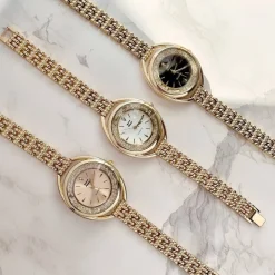 OROLOGIO POLSO ZCC QUARZO DONNA ANALOGICO ACCIAIO BRACCIALE DORATO BRILLANTINI