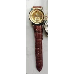 OROLOGIO POLSO ZCC ROMANI UOMO AUTOMATICO CINTURINO PELLE CASUAL MARRONE DORATO
