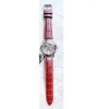 OROLOGIO POLSO ZCC T001 UOMO AUTOMATICO CINTURINO PELLE ROSSO QUADRANTE SILVER