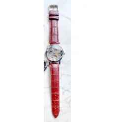 OROLOGIO POLSO ZCC T001 UOMO AUTOMATICO CINTURINO PELLE ROSSO QUADRANTE SILVER