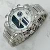 OROLOGIO POLSO ZCC UOMO ACCIAIO DUAL TIME DATA ALLARME IMPERMEABILE SILVER BIANCO