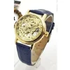 OROLOGIO POLSO ZCC UOMO AUTOMATICO CINTURINO PELLE CASUAL BLU QUADRANTE DORATO