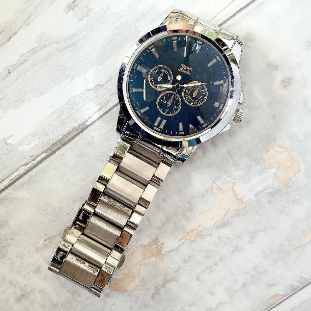 OROLOGIO POLSO ZCC UOMO CRONOGRAFO ACCIAIO ANALOGICO CALENDARIO ELEGANTE SILVER