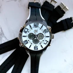 OROLOGIO POLSO ZCC UOMO DUAL TIME ANALOGICO DIGITALE SPORT SVEGLIA BIANCO NERO