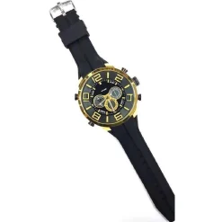 OROLOGIO POLSO ZCC UOMO DUAL TIME ANALOGICO DIGITALE SVEGLIA SPORT DORATO NERO