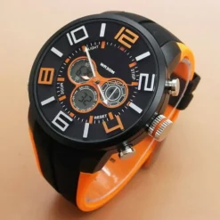 OROLOGIO POLSO ZCC UOMO DUAL TIME ANALOGICO DIGITALE SPORT SVEGLIA ARANCIO NERO