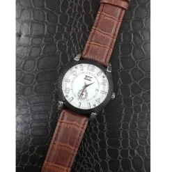 OROLOGIO POLSO ZCC Z002 UOMO COMPASS AUTOMATICO DATA CINTURINO PELLE MARRONE BIANCO