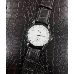 OROLOGIO POLSO ZCC Z002 UOMO COMPASS AUTOMATICO DATA CINTURINO PELLE NERO BIANCO