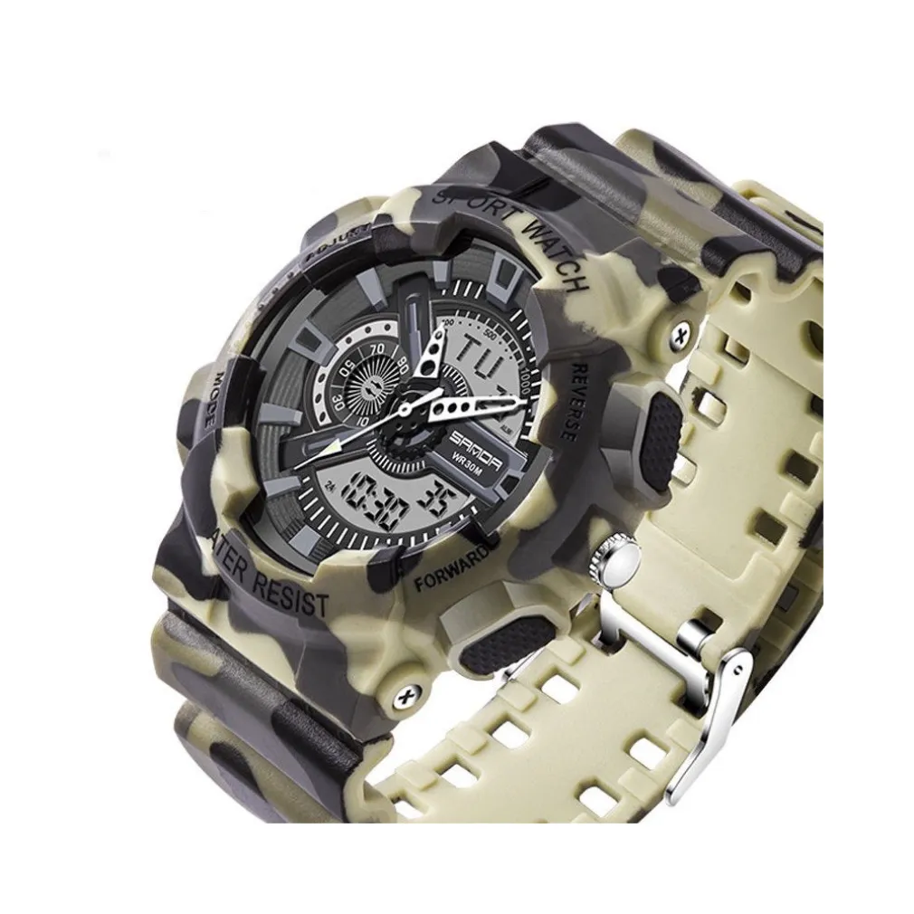 OROLOGIO SPORTIVO SANDA UOMO RESISTENTE ACQUA CRONOGRAFO CAMOUFLAGE BEIGE