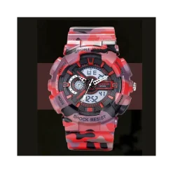 OROLOGIO SPORTIVO SANDA UOMO RESISTENTE ACQUA CRONOGRAFO CAMOUFLAGE ROSSO