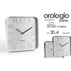 OROLOGIO 30X4CM DA PARETE QUADRATO CLASSICO MODERNO SILENZIOSO COLORI ASS 684142