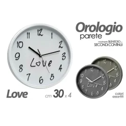 OROLOGIO 30X4CM PARETE LOVE CLASSICO MODERNO TONDO IN PLASTICA COLORI ASS 798146