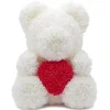 ORSACCHIOTTO ORSETTO ORSO DI ROSE CON FIORI ROSE DA 25CM BIANCO CON CUORE ROSSO