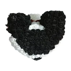 ORSACCHIOTTO ORSETTO PANDA DI ROSE CON FIORI ROSE DA 25CM COLORE BIANCO E NERO