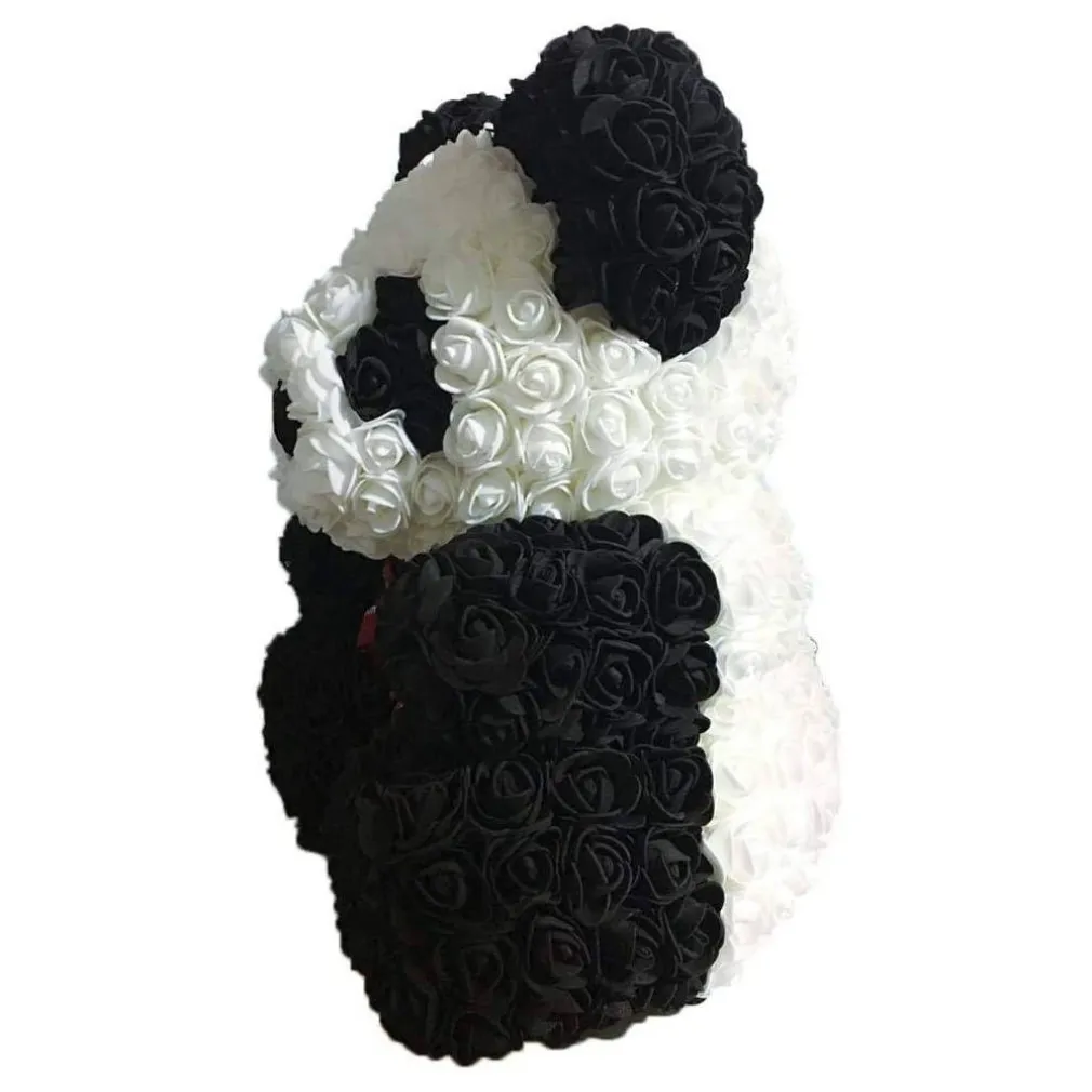 ORSACCHIOTTO ORSETTO PANDA DI ROSE CON FIORI ROSE DA 25CM COLORE BIANCO E NERO