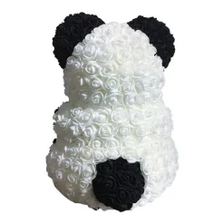 ORSACCHIOTTO ORSETTO PANDA DI ROSE CON FIORI ROSE DA 25CM COLORE BIANCO E NERO