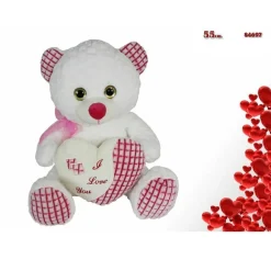 ORSO PELUCHE PUPAZZO CON CUORE SCRITTA I LOVE YOU FIOCCO 55CM SAN VALENTINO 84697