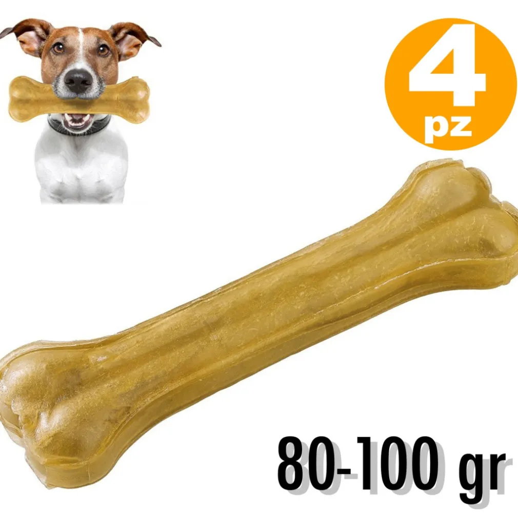 OSSA PER CANI SPUNTINO SNACK PER CANE 4 PEZZI OSSO DA MASTICARE 80-100 GR 13CM