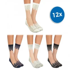PACK DA 12 PAIA CALZINI DA DONNA W-8008 MOD. LADIES FANTASIA IN PIZZO COLORI ASS