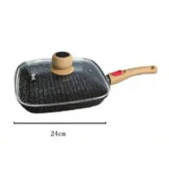 PADELLA PENTOLA QUADRATA CON MANICO COPERCHIO VETRO 24CM 1.03LT ANTIADERENTE T-9478