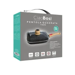 PADELLA PENTOLA QUADRATA CON MANICO COPERCHIO VETRO 24CM 1.03LT ANTIADERENTE T-9478
