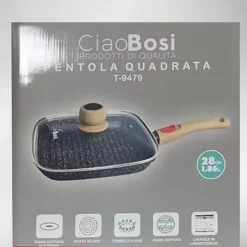 PADELLA QUADRATA CON MANICO COPERCHIO 28CM 1,86LT PER PIANO COTTURA ALIMENTI T-9479