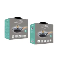 PADELLA TONDA CON MANICO IN LEGNO COPERCHIO IN VETRO 28CM 3,45LT CUCINA T-9477