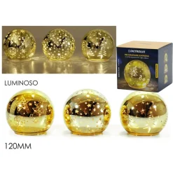 PALLA DECORATIVA IN VETRO ORO LUMINOSA NATALIZIA LED LUCE BIANCO CALDO A BATTERIA Ø120MM