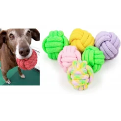 PALLA IN CORDA GIOCO 10CM IN TESSUTO PER CANE DENTI MASTICARE LANCIATORE PARCO DOG