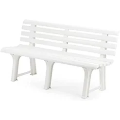 PANCHINA DA GIARDINO PANCA IN RESINA DA 3 POSTI COLORE BIANCO 145X49X74 CM 020363
