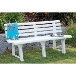 PANCHINA DA GIARDINO PANCA IN RESINA DA 3 POSTI COLORE BIANCO 145X49X74 CM 020363