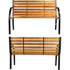 PANCHINA DA PARCO PANCA CON BRACCIOLI IN METALLO LEGNO MARRONE 122X60X81CM ARREDO GIARDINO