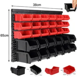 PANNELLO DA PARETE CON 32 BOX CONTENITORI PORTAUTENSILI ORGANIZER PORTA ATTREZZI