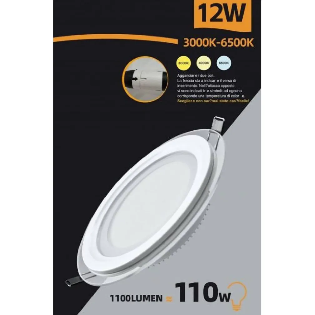 PANNELLO LED SLIM INCASSO BORDO IN VETRO 12W CCT 3 COLORAZIONI DI LUCE P125E-T3C