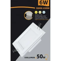 PANNELLO LED SLIM INCASSO BORDO IN VETRO 6 W CCT 3 COLORAZIONI DI LUCE P-75E-Q3C