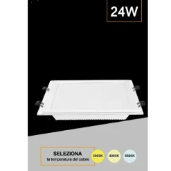 PANNELLO LED SLIM QUADRATO INCASSO 24W CORNICE VETRO CCT 3000K 4000K 6500K P205E-Q3C