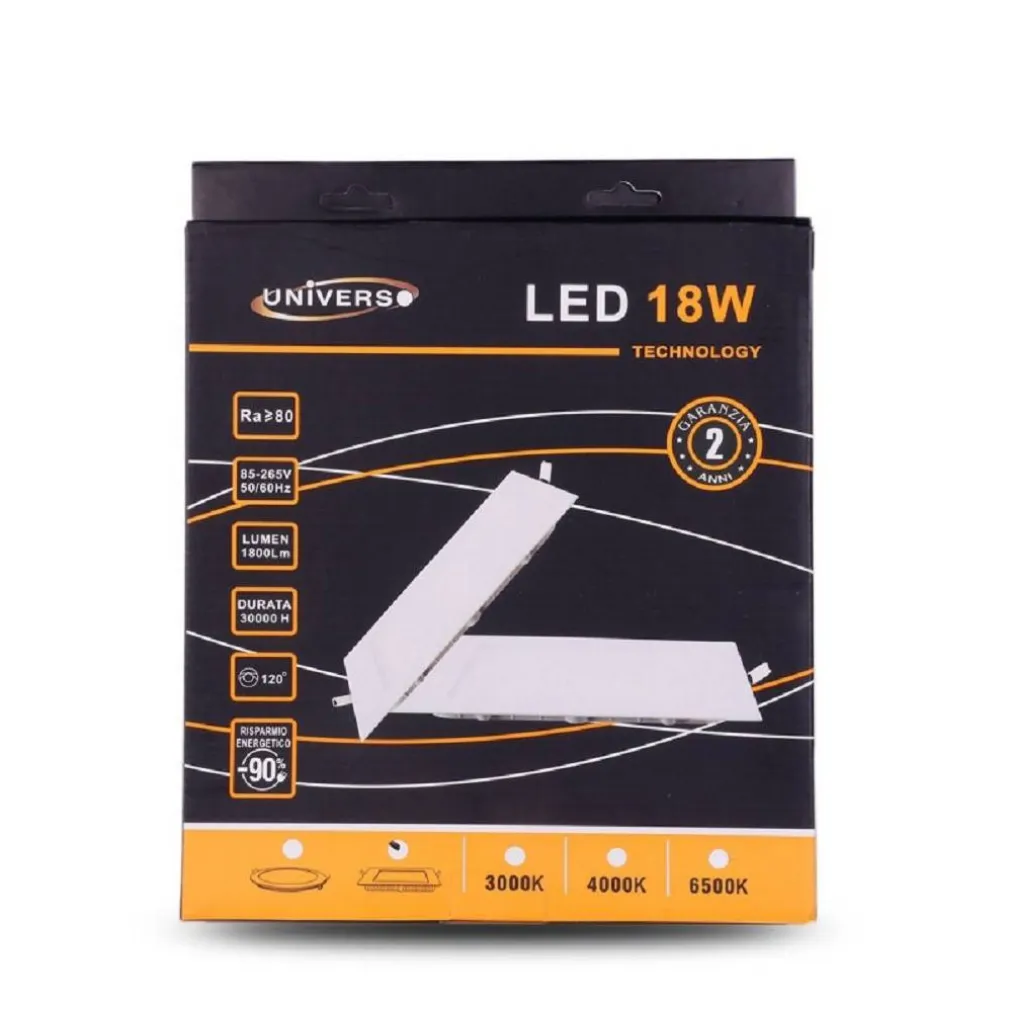 PANNELLO LED SLIM 18W INCASSO QUADRATO IN PVC LUCE CALDO FREDDO NATURALE P205AQ