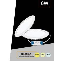 PANNELLO LED TONDO DA INCASSO 6 WATT CON DRIVER CCT 3000K 4000K 6500K P105A-T3C
