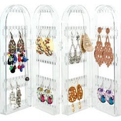 PANNELLO PORTAGIOIE RICHIUDIBILE A 4 ANTE IN POLISTIRENE TRASPARENTE PER ORECCHINI COLLANE