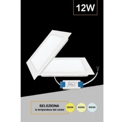 PANNELLO SMD LED QUADRATO INCASSO 12W CON DRIVER CCT 4000K 3000K 6500K P155A-Q3C