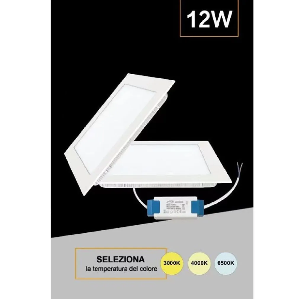 PANNELLO SMD LED QUADRATO INCASSO 12W CON DRIVER CCT 4000K 3000K 6500K P155A-Q3C