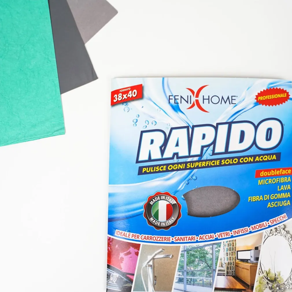 PANNO RAPIDO 3 PZ LAVA SGRASSA E ASCIUGA IN MICROFIBRA FIBRA DI GOMMA MULTIUSO