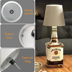 PARALUME PER BOTTIGLIA VINO A LED RICARICABILE DIMMERABILE LUCE SENZA FILI BAR SOGGIORNO