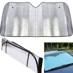 PARASOLE PARABREZZA METALLICO PER AUTO CON VENTOSE CRUSCOTTO SOLE CALDO 130X60