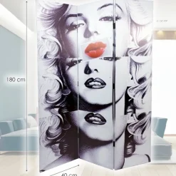 PARAVENTO SEPARE DIVISORIO CON 3 PANNELLI 180X120CM STAMPA F R MARILYN MONROE