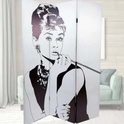 PARAVENTO SEPARE DIVISORIO CON 3 PANNELLI 180X120CM STAMPA F R AUDREY HEPBURN