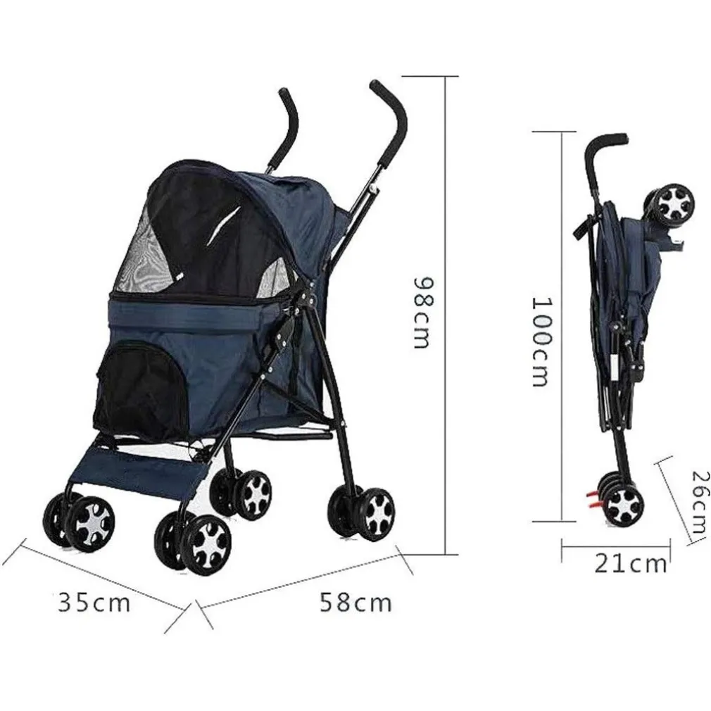 PASSEGGINO CANI VIAGGI CARROZZINA PIEGHEVOLE PARAPIOGGIA AUTO PORTATILE 4 RUOTE