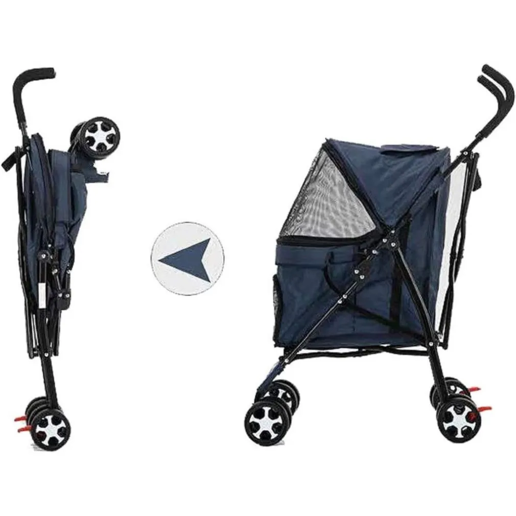 PASSEGGINO CANI VIAGGI CARROZZINA PIEGHEVOLE PARAPIOGGIA AUTO PORTATILE 4 RUOTE