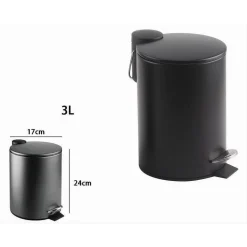PATTUMIERA ACCIAIO A PEDALE 3 LT BIDONE CESTINO SPAZZATURA BAGNO CASA NERO 87453